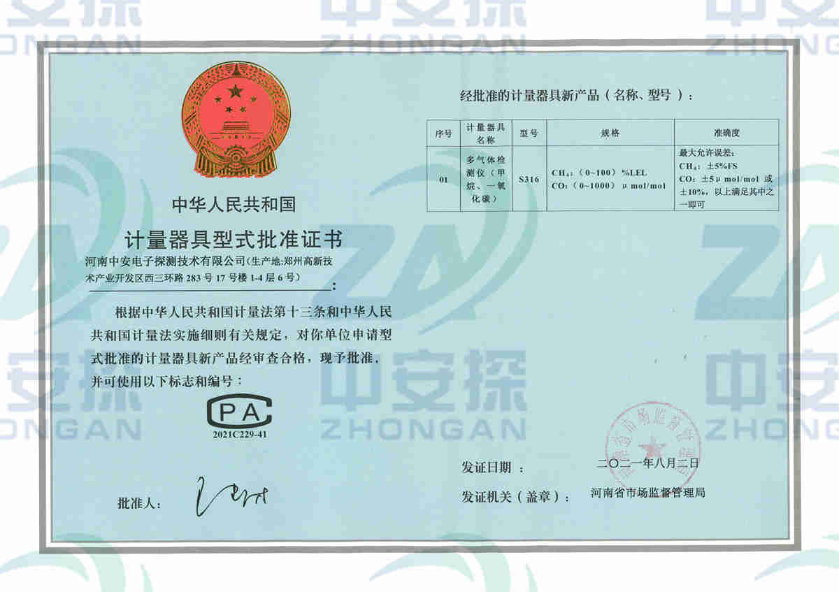 中安探测S316气体检测报警器S316 CH4 CO PA证书